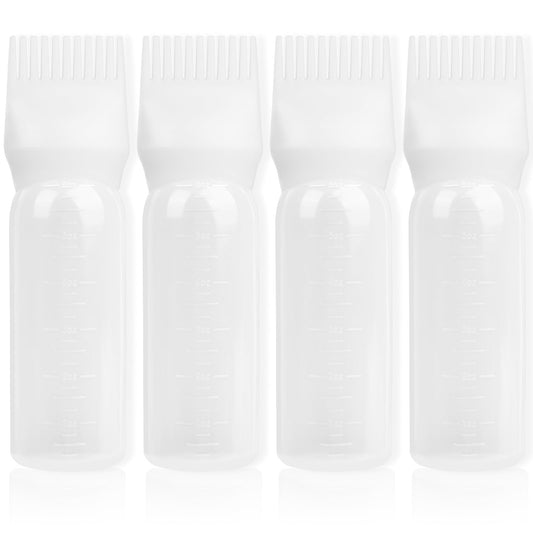 BLAAROOM Root Comb Applicator Bottle 6 Ounce, 4 Pack Hair Oil Applicator with Root Comb Brush for Scalp Hair Oiling - White
