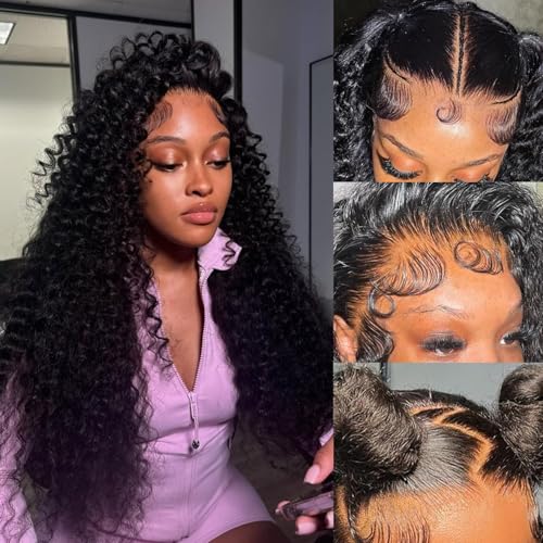 26 Inch Deep Wave Lace Front Wigs Human Hair 13x6 Hd Transparent Deep Curl Lace Front Wigs 200% Density Deep wave Human Hair Wig Pre Plucked Glueless Curly Lace Frontal Wigs Human Hair