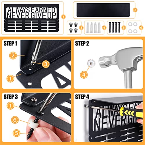 Biggun Metal Trophy and Medal Display Shelf- Easy to Install Medal Hanger Display with Trophy Shelf Medal Holder for Over 70 Running Race Wrestling Medals