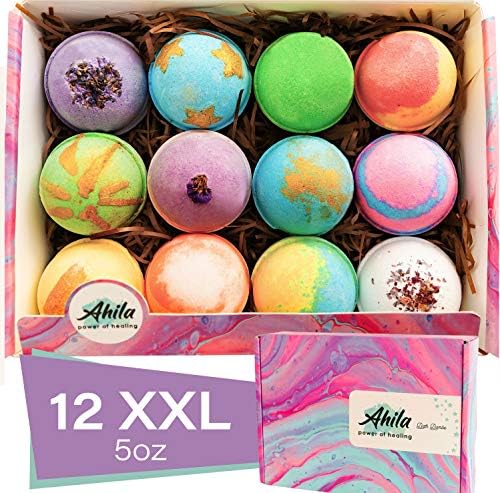 12 XXL Bubbly Organic Bath Bombs Gift Set for Women Men and Kids Designed in Canada Long Lasting Floaters Relaxing Aromatherapy Rich in Pure Essential Oils Healing Properties