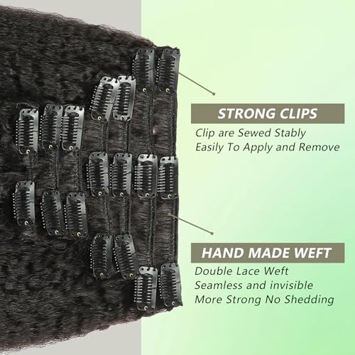 20 Inch Clip In Hair Extensions Real Human Hair Yaki Straight Clip Ins Hair Extensions For Women Invisible & Scalp-Friendly Kinky Straight Human Hair Clip In Extensions 120g 8pcs Natural Black