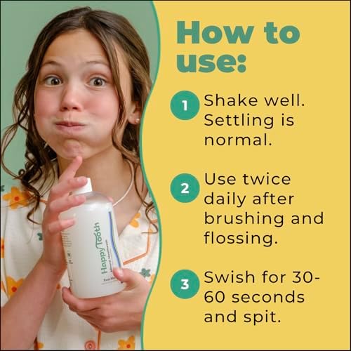 Happy Tooth Hydroxyapatite Mouthwash, Fluoride Free, Teeth Whitening, Remineralizing for Enamel Strength, Fresh Breath, Oral Microbiome Support, Dentist Formulated, Gentle Care, Fresh Mint, 20 Fl Oz