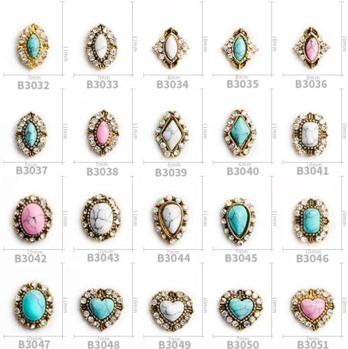 50PCS Western Nails Turquoise Nail Charms 3D Nail Art Supplies Nail Accessories Nail Decoration Retro Nail Charms for Manicure Craft