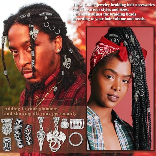 215 Pcs Viking Dreadlock Accessories Hair Charms Norse Runes Tube Beads Metal Clips Cuffs Rings Vikings Jewelry For Women Braid Accessories