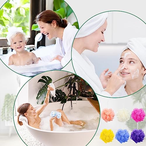 50 Pieces Bath Sponge Shower Loofahs Bulk Bath Luffas Exfoliating Body Scrubber Pack Colorful Mesh Balls Travel Cleaning Wash Puff Bathing Accessories for Kids Women Men Body Wash, 6 Colors