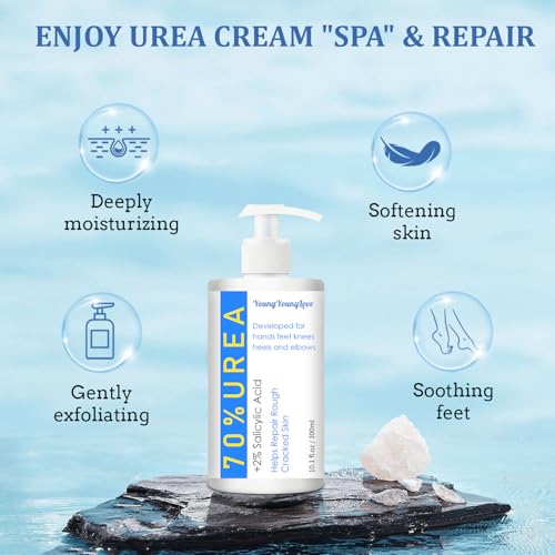 10.1 Oz - Urea Cream 70% plus Salicylic Acid 2% for Dry Cracked Feet, Heels, Knees, Elbows and Hands, Moisturizes, Softens and Removes Calluses Dead Skin