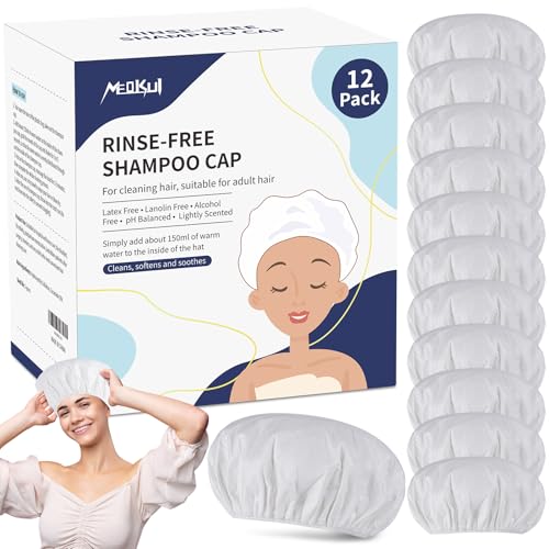 2025 Shampoo Caps No Rinse, Portable Rinse Free Shower Cap that Shampoos for Home, Nursing Home, Outdoor Travel, Surgery, Hospitalization, Mobility Impaired and Seniors (12 Pack)