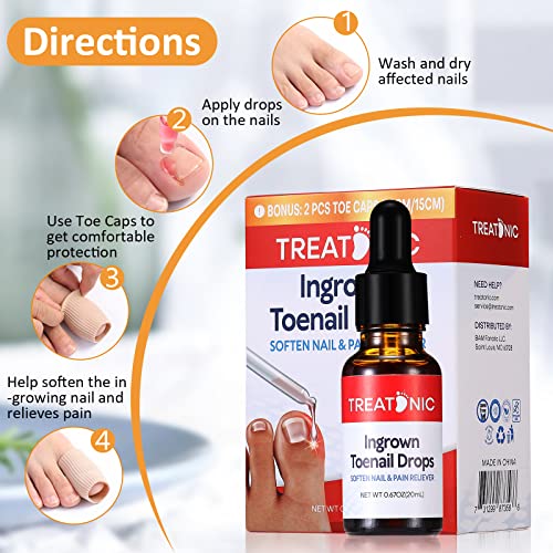 Ingrown Toenail Treatment - Ingrown Toenail Pain Reliever and Softener Kit for Easy Trimming with Silicone Gel Toe Caps