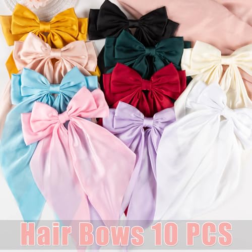 10 PCS Hair Bows,Hair Bows for Women,Hair Ribbons,Oversized Long-tail Cute Aesthetic Hair Accessories,Large Hair Barrettes for Women,Big Hair Bow,Big Bows for Girls