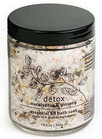 Hemlock Park Detox Essential Oil Bath Soak | Naturally Soothing Mineral Sea Salt and Botanicals | 10.5 oz Jar | Eucalyptus & Ginseng