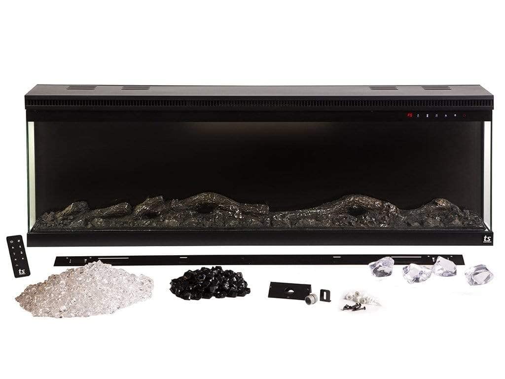 Touchstone Sideline Infinity 3-Sided Smart 72" WiFi-Enabled Electric Fireplace - 80051 - Built-in - 60 Color Combinations - 1,500W Heater- Black - Log & Crystals