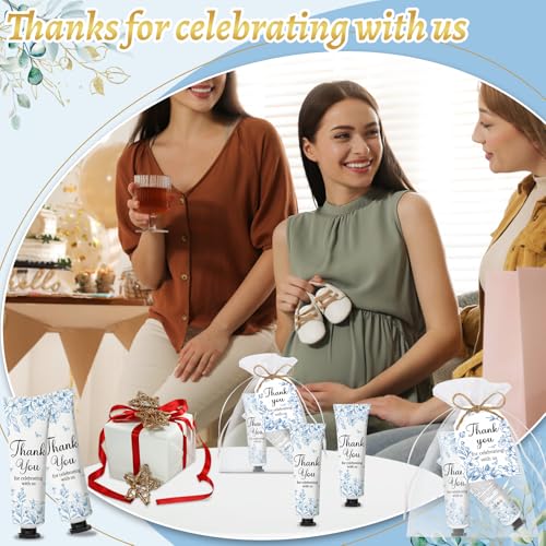 50 Sets Blue Flower Baby Shower Hand Cream Set, Favors Party for Guests Bridal Wedding Gift Bulk Baby Shower Travel Size Hand Cream Blue Flower with Thank You Card and Organza Gift Bags(blue flower)