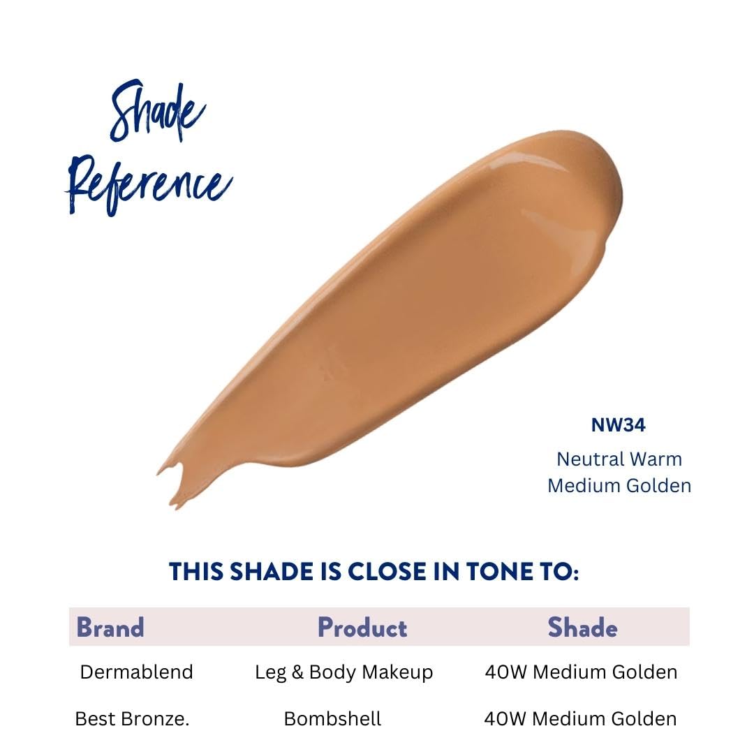 Best Bronze Bombshell Body Makeup - Tattoo Cover Up Makeup & Body Foundation Waterproof - Tattoo Concealer Waterproof for Scars, Varicose Veins Cover Up & Leg Foundation (NW34 Medium Golden)