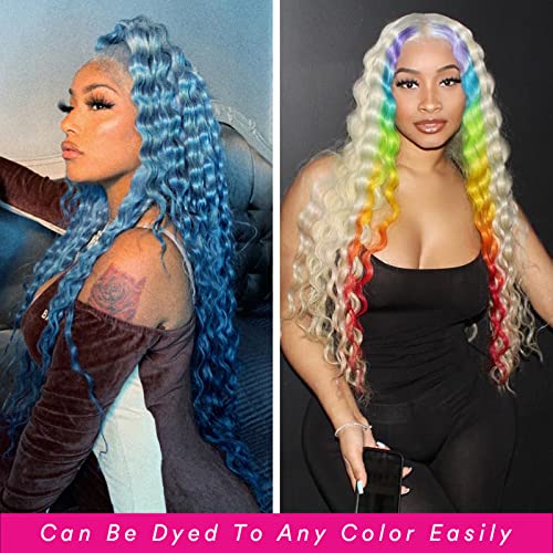 30 Inch Lace Front Wig Human Hair 613 13X6 Transparent Lace Deep Wave 180 Density Free Part Blonde Lace Front Wigs Human Hair Pre Plucked with Baby Hair 613 HD Lace Frontal Wig for Women
