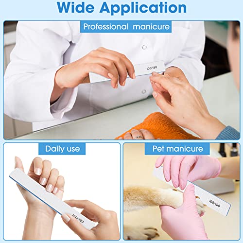 200 Pcs 100/180 Grit Nail Files, Reusable Nail File Double Sided Emery Boards for Acrylic and Gel Nails, Professional Fingernail Files Manicure Tools for Filers Salons Home Pedicure Beauty