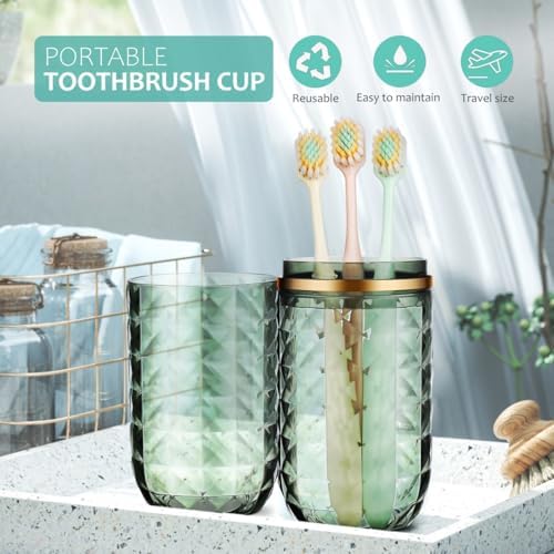 2PCS Travel Toothbrush Case Portable Toothbrush Holder Cup Storage Container for Home Bathroom Trip School - Green (Green) (2)