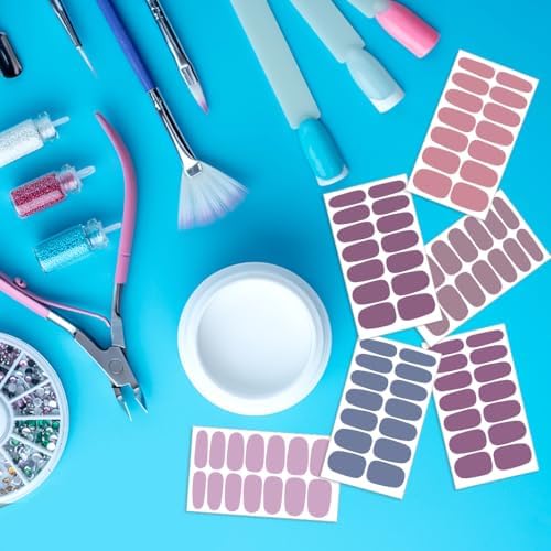 40 Sheets Elegant Solid Color Nail Polish Strips with Nail File Self-Adhesive Grey Purple Color Nail Strips Nail Stickers Full Nail Wraps for Women Nail Art