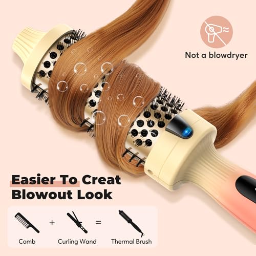 1.77-Inch Thermal Brush - Ceramic Ionic Heated Round Brush for 90's Full-Bodied Style, Volumizing, Smooth Hair & Natural Curls, Dual MCH Heating, Digital Display, 9 Temperature, Dual Voltage