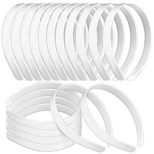 50PCS Amersumer 1/2" Girls Plain No Teeth DIY Plastic Headbands Headwear Hair Accessories (Black） (WHITE)