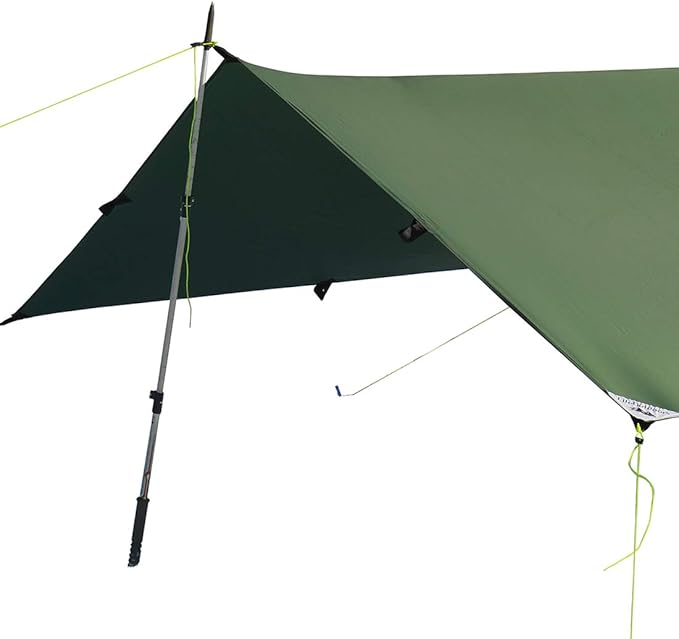 LiteOutdoors Silnylon Tarp - 11.6 Oz. - Ultralight Backpacking Tarp or Hammock Tarp (Green, 8' x 10')
