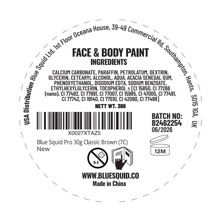 Blue Squid PRO Face Paint - Professional Water Based Single Cake Facepaint & Body Paints - SFX Makeup, Kids Adults Face Painting for Costume, Halloween, Cosplay - Classic Brown 30g / 1oz