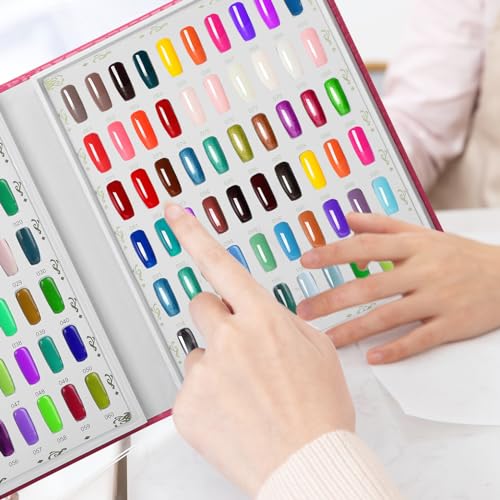 120 Colors Nail Swatches Book with 240 Nail Tips and Number Labels Leather Nail Gel Polish Display Book Nail Painting Practice Design Board No Need Pasting, No Need Glue