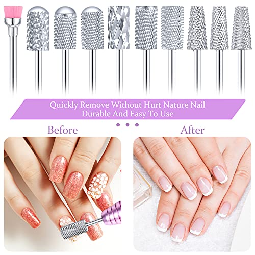 Honoson 10 Pcs Nail Drill Bits Set, 3/32 Inch Cuticle Tungsten Carbide Bits for Nail Tech, File Remove Acrylic Gel Polish, Manicure Pedicure Tools for Salon Home Supplies(Silver)