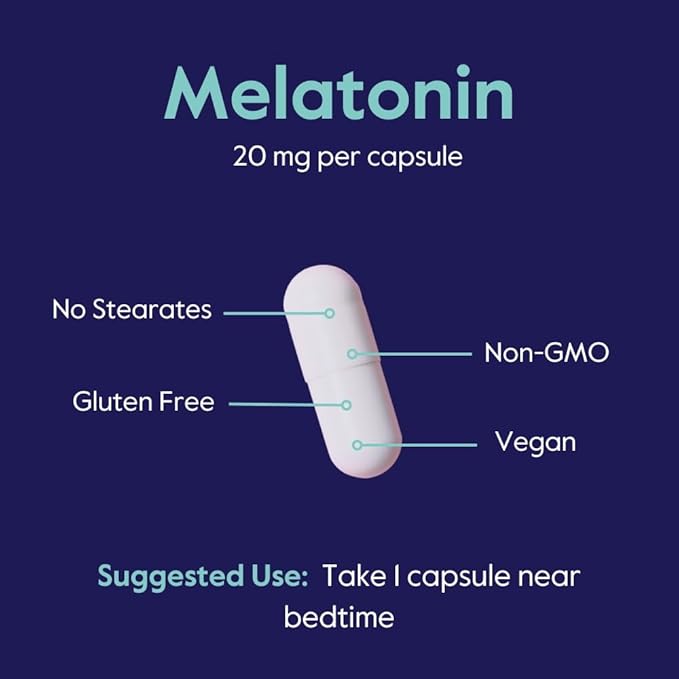 BESTVITE Melatonin 20 mg - 120 Veg Caps - No Stearates - No Sucralose, No Dextrose, No Silicon Dioxide, No Mannitol - Vegan - Non-GMO - Gluten-Free
