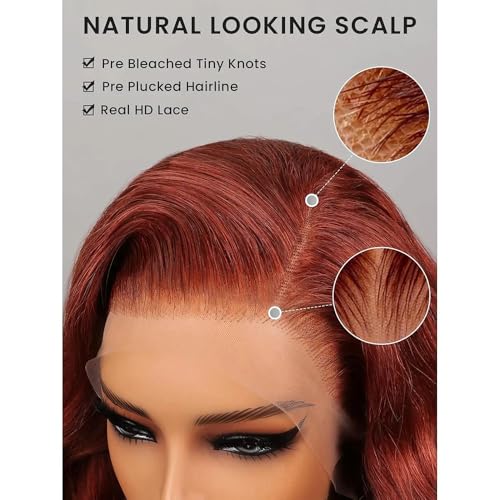28 Inch Reddish Brown Lace Front Wigs Human Hair Pre Plucked 200 Density Body Wave Lace Frontal Wig Human Hair 13x4 HD Lace Brown wig human hair with baby hair