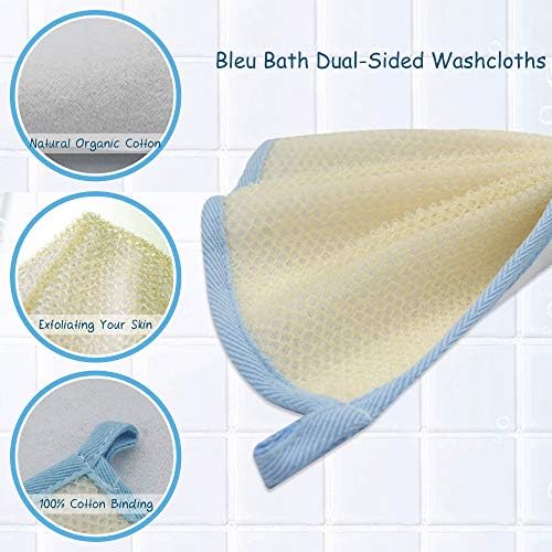 (6 Pack) Dual-Sided Exfoliating Skin Towel Natural Terry Body Cloth Scrubber Premium Sturdy Loofah Towel Soft and Buffing Wash Cloth White for Either Oil or Dry Skin