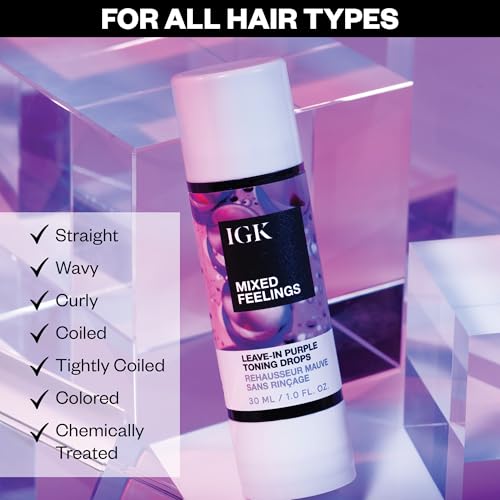 IGK MIXED FEELINGS Leave-In Blonde Toning Drops | Brighten + Neutralize Brass | Vegan + Cruelty Free | 1 Oz
