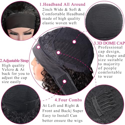 Headband Wig Human Hair Deep Wave 20 Inch Human Hair Headband Wig Glueless Curly Wigs None Lace Front Wigs for Black Women Natural Color