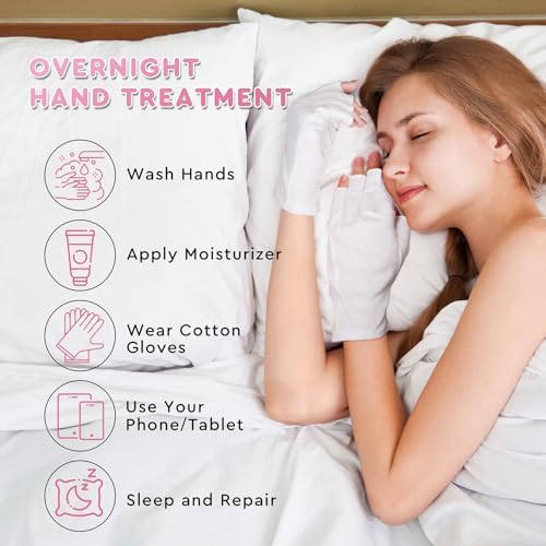 4 Pairs White Cotton Gloves, Fingerless, 100% Pure Cotton, Touchscreen, Moisturizing, One Size Fits Most, Dry Hands, Eczema Gloves