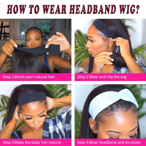 Headband Wig Human Hair Deep Wave 20 Inch Human Hair Headband Wig Glueless Curly Wigs None Lace Front Wigs for Black Women Natural Color