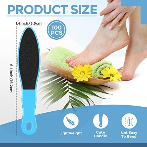 100 Pcs Pedicure Foot File Double Sided Callus Remover Sandpaper Foot Sander Scraper Scrubber with Plastic Handle Heel Rasp Tool for Feet Spa(Blue)