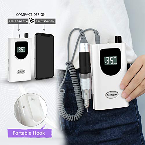 35000RPM Portable Nail Drill Machine, HoMove Professional Rechargeable Efile Nail Drill, Low Heat Electric Nail File for Acrylic Nail Natural Extension Poly Nail Gel