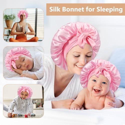 2PCS Silk Bonnet for Sleeping Women Kids Shower Caps