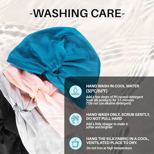 100% Mulberry Silk-Bonnet for Sleeping Women/Men for Curly/Thin/Short/Medium/Braids Hair, Real Silk Wrap Bonnet for Sleeping, Silk Sleep Night Cap for Hair Care, Peacock Blue