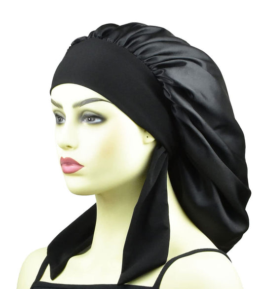 Extra Large Sleep Cap Satin Bonnet For Sleeping Long Hair Bonnet For Women Large Night Cap For Curly Hair Xl Silk Bonnets Black