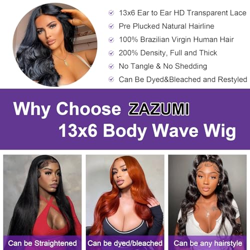 32 Inch 13x6 Body Wave Lace Front Wigs Human Hair 200 Density HD Transparent Lace Frontal Human Hair Wig for Black Women Glueless Wigs Human Hair Pre Plucked With Baby Hair