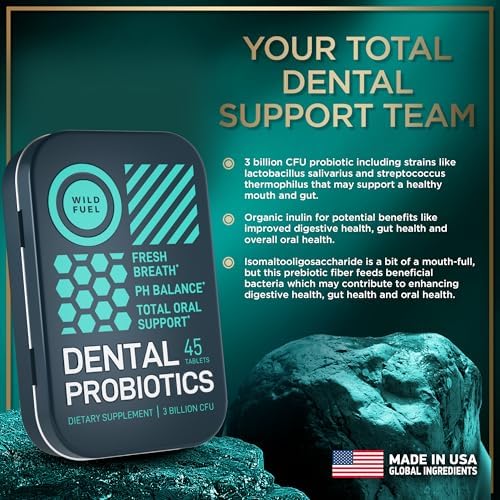 Dental Probiotics for Teeth and Gums - 3 Billion CFU Lactobacillus Salivarius Acidophilus Oral Probiotics for Mouth Bad Breath Treatment for Adults - 45 Mint Tablets for Oral Health in a Travel Tin