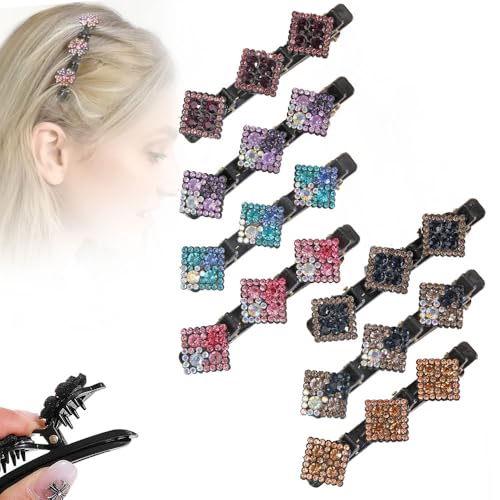 Sparkling Crystal Stone Braided Hair Clips, 2024 New Women's Braided Hair Clips, Short Hair Clips Duckbill Clips, Braided Hair Clips for Ladies and Girls Crystal Stone Hair Clips (Square-7pcs)