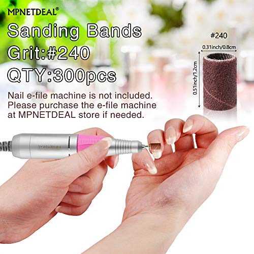 300pcs Sanding Bands Grit #240 for Acrylic Nails for Efile Nail Drill bits with Mandrel