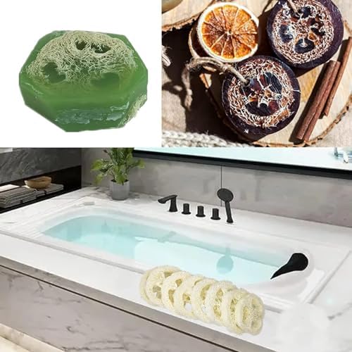 22PCS Natural Loofah Slices, Reusable Natural Loofah Cuts for Cleaner Sponge Scrubber, Facial Soap Holder and DIY Customize Soap Tools with 1 Storage Bag (Diameter 3.15In, Thick 1In)