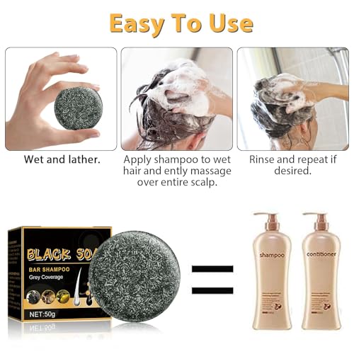 Gray Hair Reverse Bar,Black Soap for Gray Hair Coverage,Natural Hair Darkening Shampoo Bar,Fast Natural Black Hairs Shampoo BarSoap,Deep Clean & Scalp Care for Men Women(3Pcs)