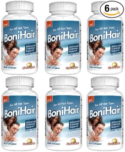 BoniHair Catalase Supplement for Vibrant, Youthful Hair Support- 10,000 IU Catalase with Saw Palmetto, Biotin, Fo-Ti, PABA - 360 Capsules - Pack of 6 (180-day Supply)