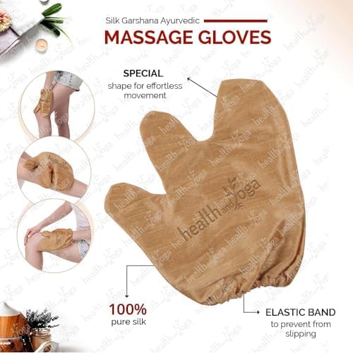 HealthAndYoga™ Silk Garshana Ayurvedic Massage Gloves - Electro Static Lymph Circulation Boost - 100% Natural Dry Skin Brushing and Exfoliation and Excess Fat Treatment - Mitt Style 1 Pair