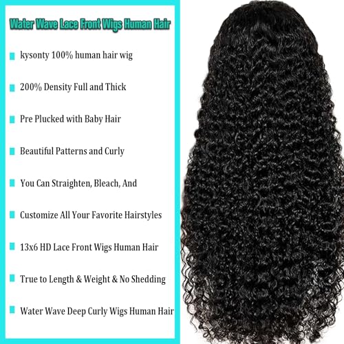 30 Inch Water Wave Lace Front Wigs Human Hair 13x6 HD Lace Frontal Wigs 200% Density Wet and Wavy Glueless Wigs Human Hair Pre Plucked With Baby Hair Deep Part Curly Wig for Women