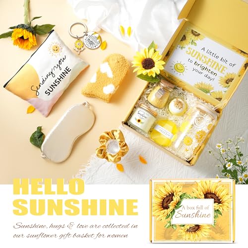 Birthday Gifts for Women, 12pcs Sunflower Self-Care Package, Sending Sunshine Get Well Gifts for Women, After Surgery Recovery Gifts, Thinking Of You Relaxing Spa Basket for Her Sister Mom Friends