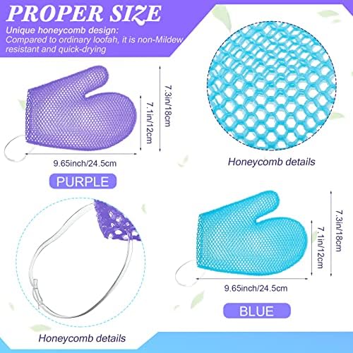 2 Pcs Honeycomb Exfoliating Glove Bath Mitt Body Spa Scrubber, Honeycomb Exfoliator Glove for Body Shower, Honeycomb Exfoliator Scrubber Sponge Shower Loofah, Quick Drying